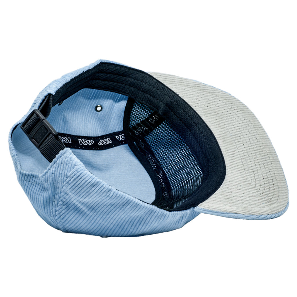 VC Ultimate Frisbee Corduroy Five Panel Hat showing interior mesh at front 