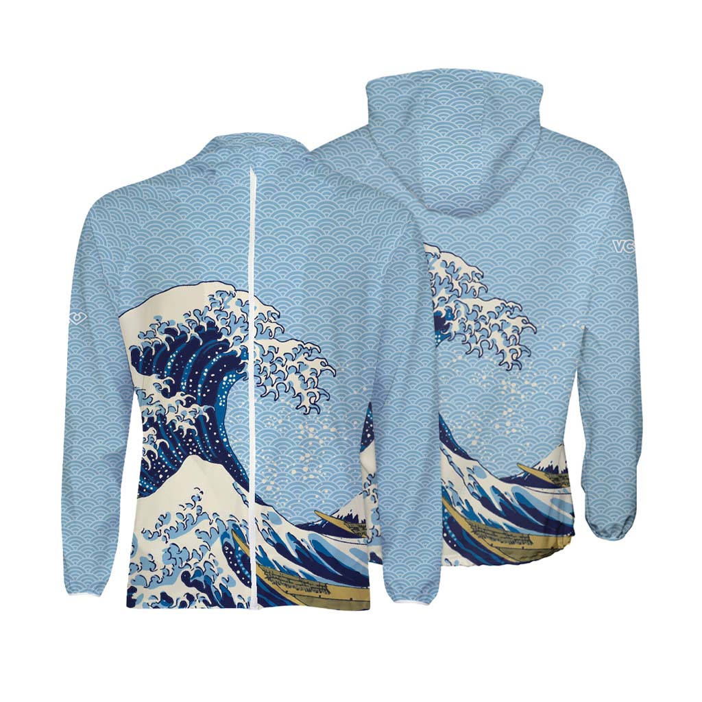 VC Ultimate Hokusai Wave Blue Full Zip Windbreaker Athletic Velocity Jacket Front and Back