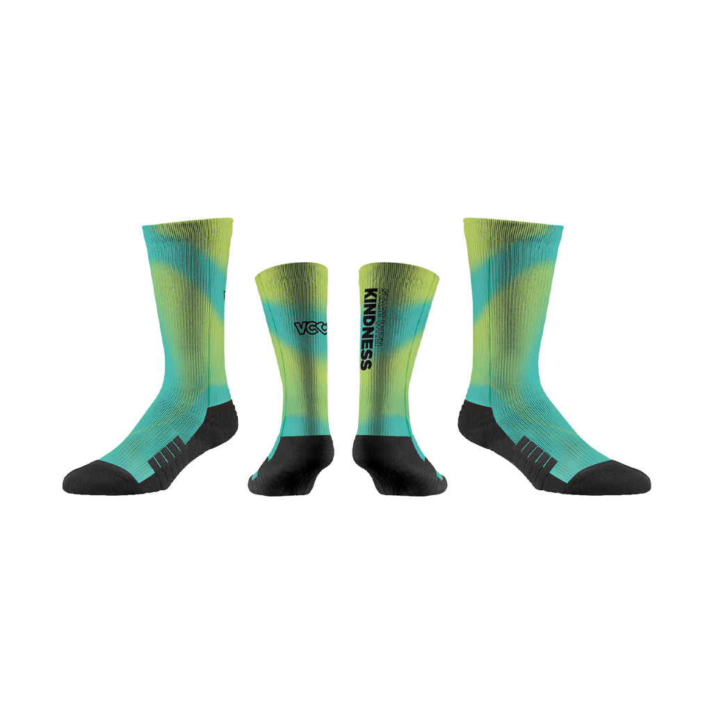 VC Ultimate Athletic Performance Start With Kindness Green and Blue Sock
